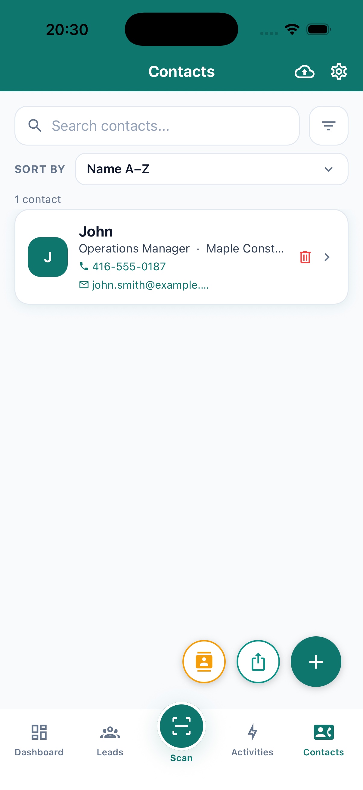 In-app contact list