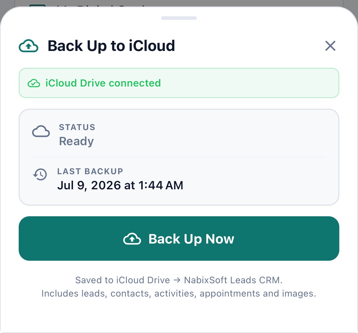 iCloud backup screen on iPhone