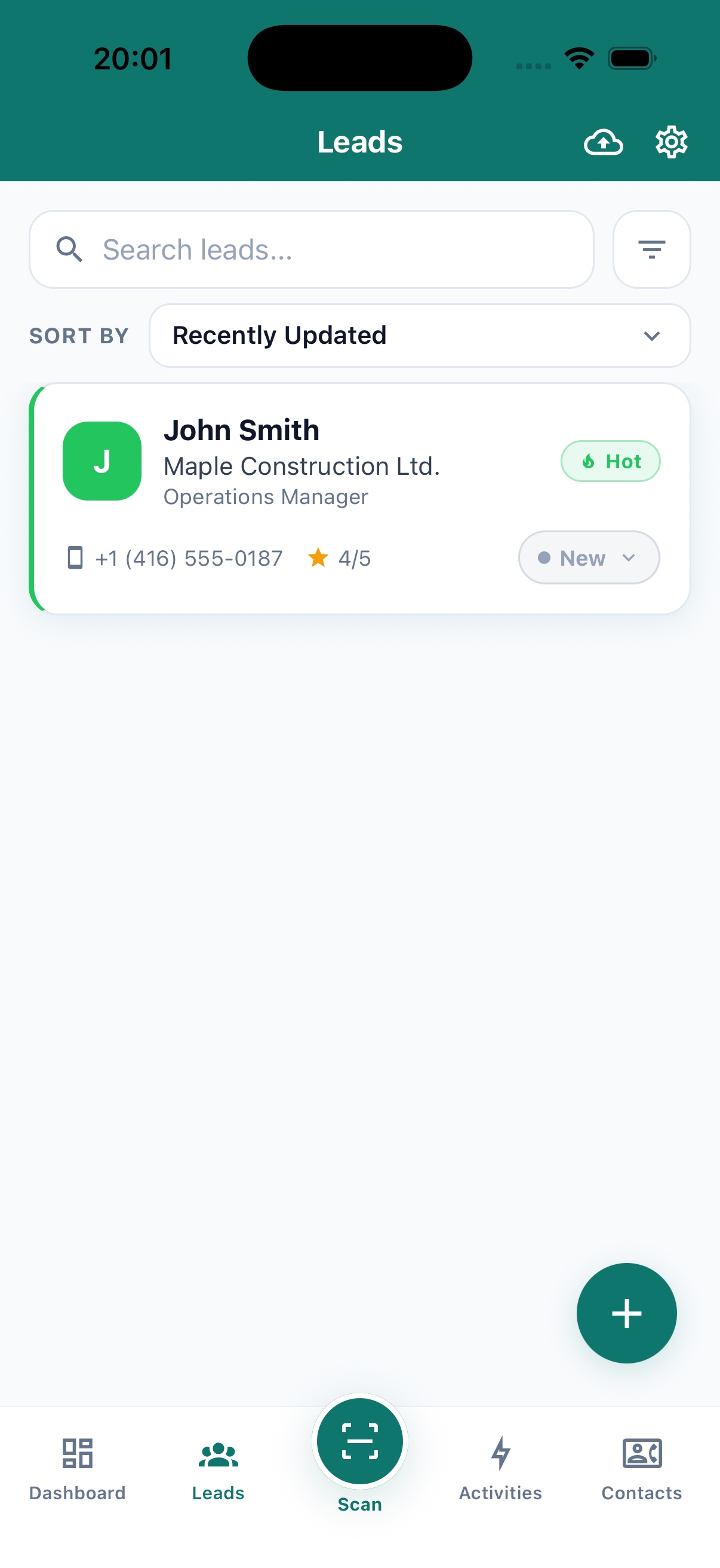 Prospect list screen